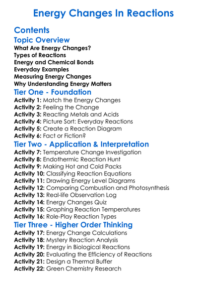 Energy Changes In Reactions Worksheet Activity Booklet