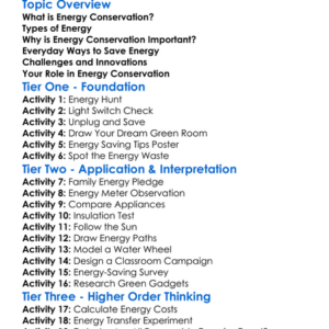 Energy Conservation Worksheet Activity Booklet