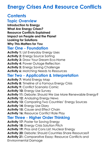 Energy Crises And Resource Conflicts Worksheet Activity Booklet