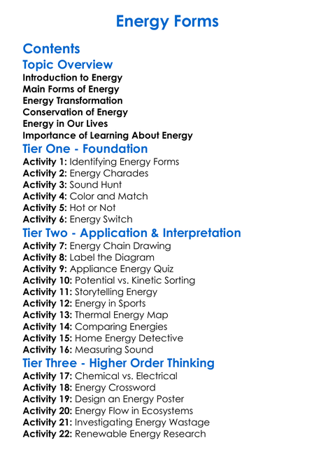 Energy Forms Worksheet Activity Booklet