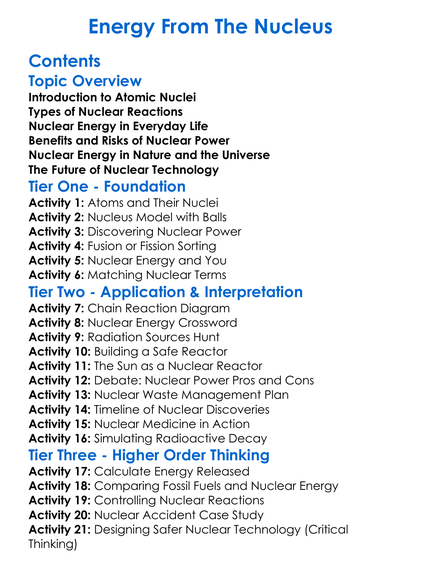 Energy From The Nucleus Worksheet Activity Booklet