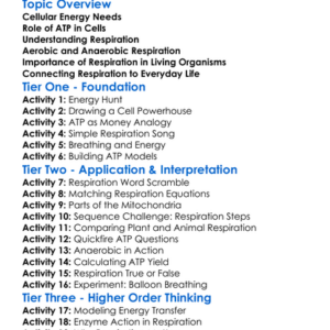 Energy In Cells Atp And Respiration Worksheet Activity Booklet