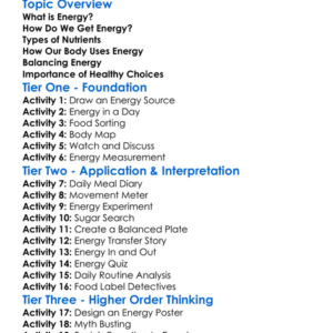 Energy In The Human Body Worksheet Activity Booklet