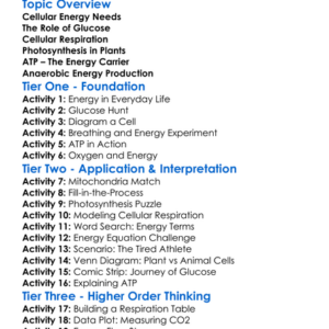 Energy Production In Cells Worksheet Activity Booklet