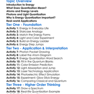 Energy Quantization Worksheet Activity Booklet