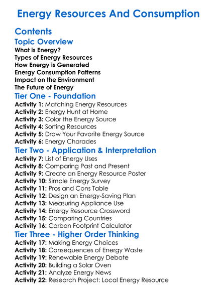 Energy Resources And Consumption Worksheet Activity Booklet