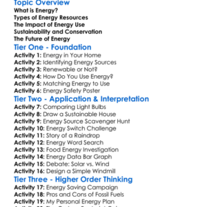 Energy Resources And Sustainability Worksheet Activity Booklet