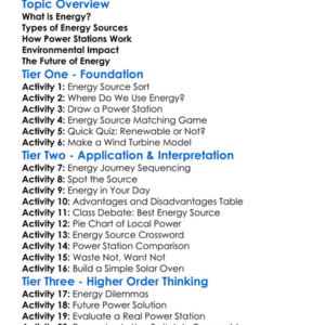 Energy Sources And Power Stations Worksheet Activity Booklet