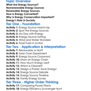 Energy Sources Worksheet Activity Booklet