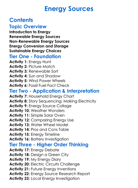 Energy Sources Worksheet Activity Booklet