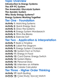 Energy Systems In Exercise Worksheet Activity Booklet
