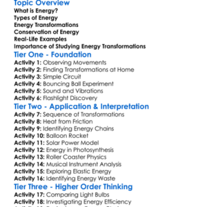 Energy Transformations Worksheet Activity Booklet