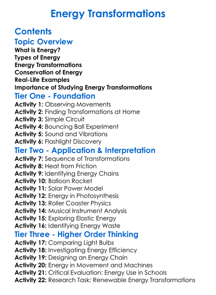 Energy Transformations Worksheet Activity Booklet