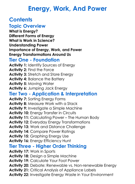 Energy Work And Power Worksheet Activity Booklet