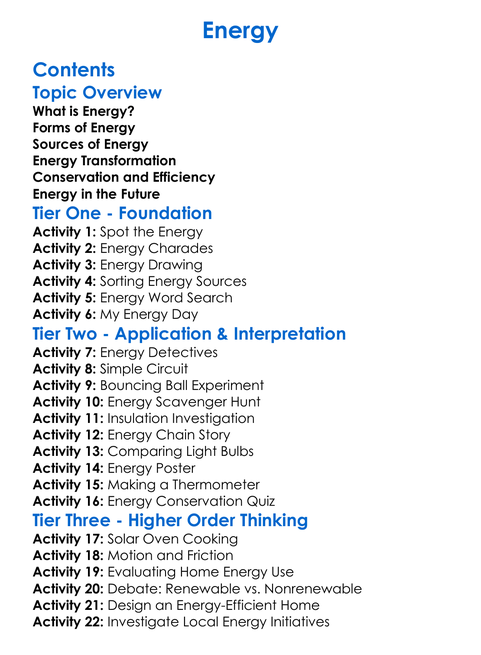 Energy Worksheet Activity Booklet