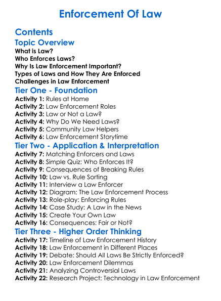 Enforcement Of Law Worksheet Activity Booklet