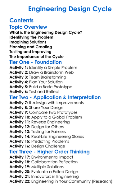 Engineering Design Cycle Worksheet Activity Booklet