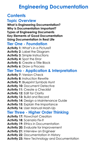 Engineering Documentation Worksheet Activity Booklet
