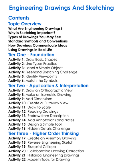 Engineering Drawings And Sketching Worksheet Activity Booklet