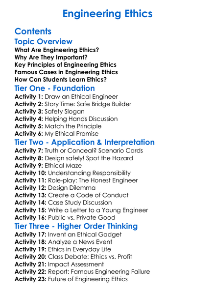 Engineering Ethics Worksheet Activity Booklet