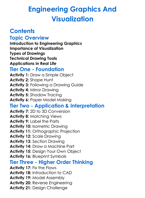 Engineering Graphics And Visualization Worksheet Activity Booklet