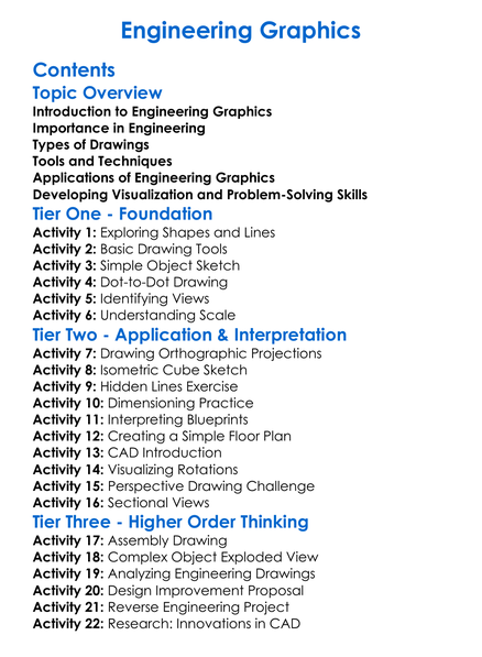Engineering Graphics Worksheet Activity Booklet