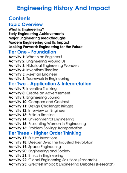 Engineering History And Impact Worksheet Activity Booklet