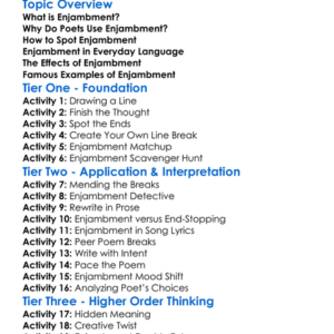 Enjambment Worksheet Activity Booklet
