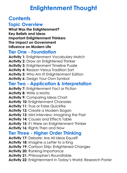 Enlightenment Thought Worksheet Activity Booklet