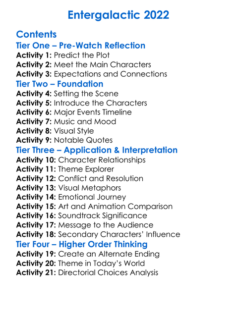 Entergalactic 2022 Worksheet Activity Booklet