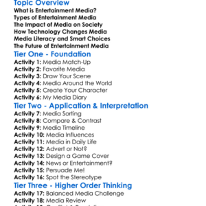 Entertainment Media Worksheet Activity Booklet