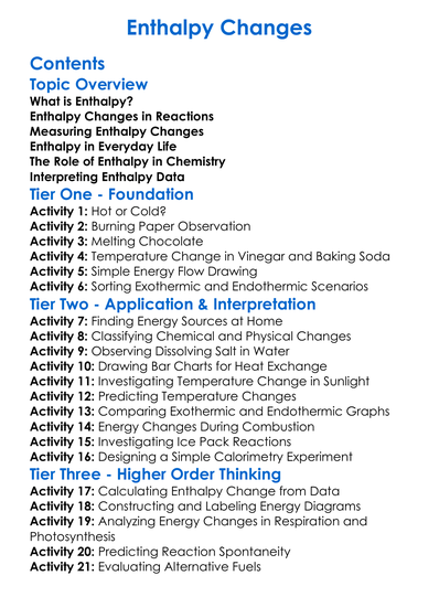 Enthalpy Changes Worksheet Activity Booklet