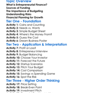 Entrepreneurial Finance Worksheet Activity Booklet