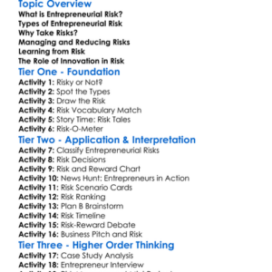 Entrepreneurial Risk Worksheet Activity Booklet