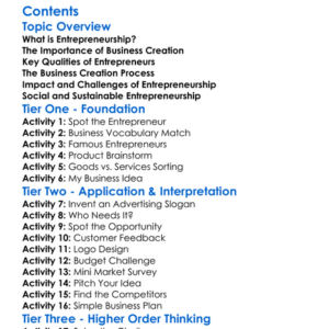 Entrepreneurship And Business Creation Worksheet Activity Booklet