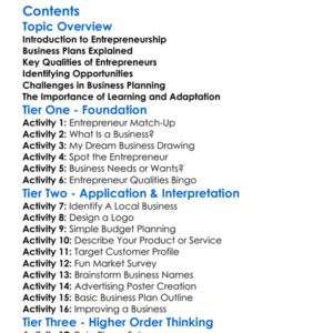 Entrepreneurship And Business Planning Worksheet Activity Booklet