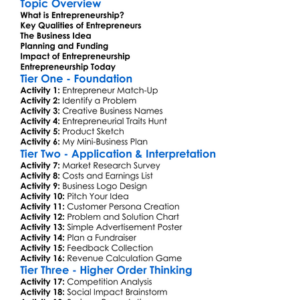 Entrepreneurship Fundamentals Worksheet Activity Booklet