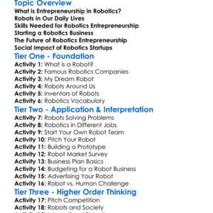 Entrepreneurship In Robotics Worksheet Activity Booklet