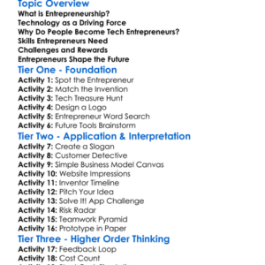 Entrepreneurship In Technology Worksheet Activity Booklet