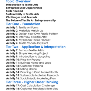 Entrepreneurship In Textile Arts Worksheet Activity Booklet