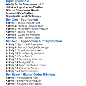 Entrepreneurship In Textiles Worksheet Activity Booklet
