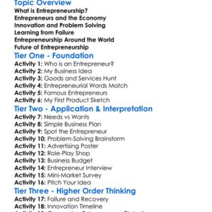 Entrepreneurship In The Economy Worksheet Activity Booklet
