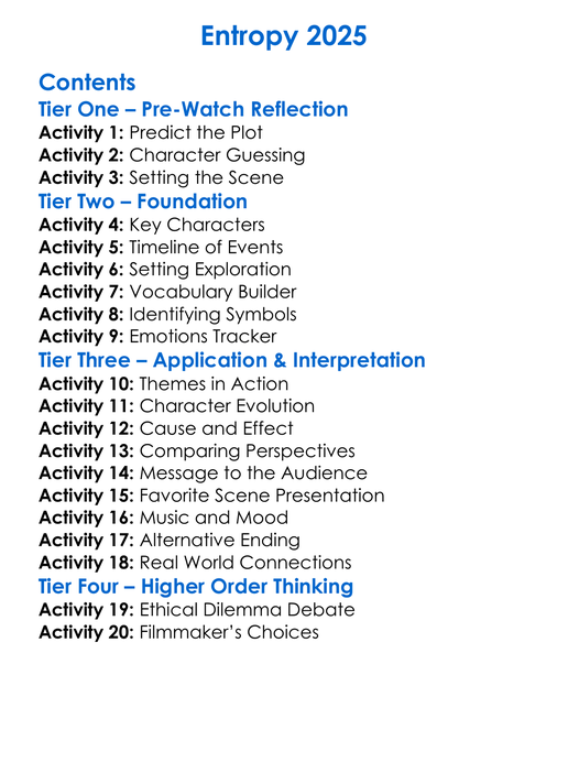 Entropy 2025 Worksheet Activity Booklet