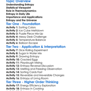 Entropy Worksheet Activity Booklet
