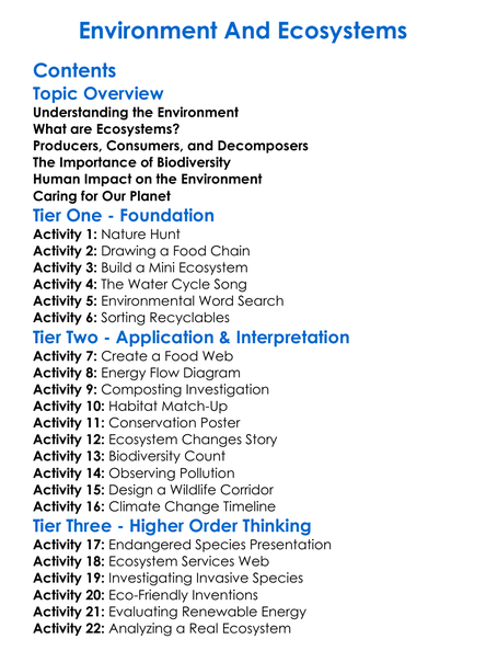 Environment And Ecosystems Worksheet Activity Booklet