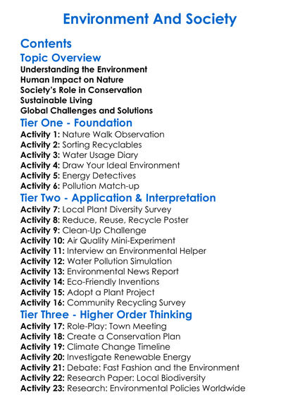 Environment And Society Worksheet Activity Booklet