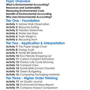 Environmental Accounting Worksheet Activity Booklet