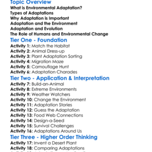 Environmental Adaptation Worksheet Activity Booklet