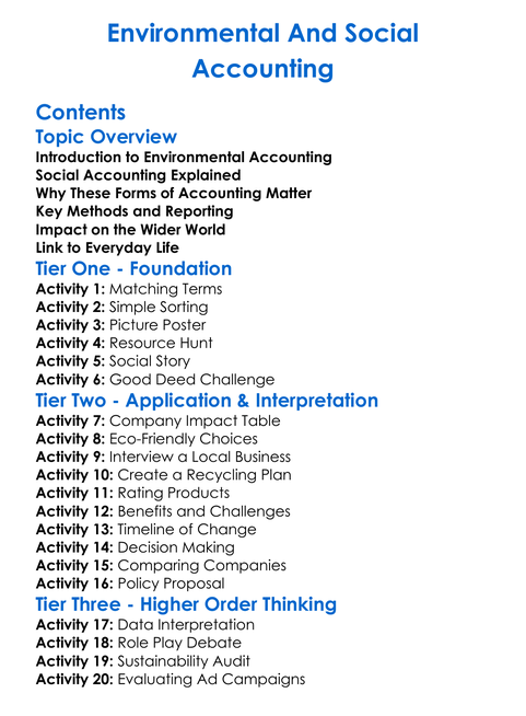 Environmental And Social Accounting Worksheet Activity Booklet