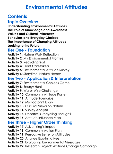 Environmental Attitudes Worksheet Activity Booklet